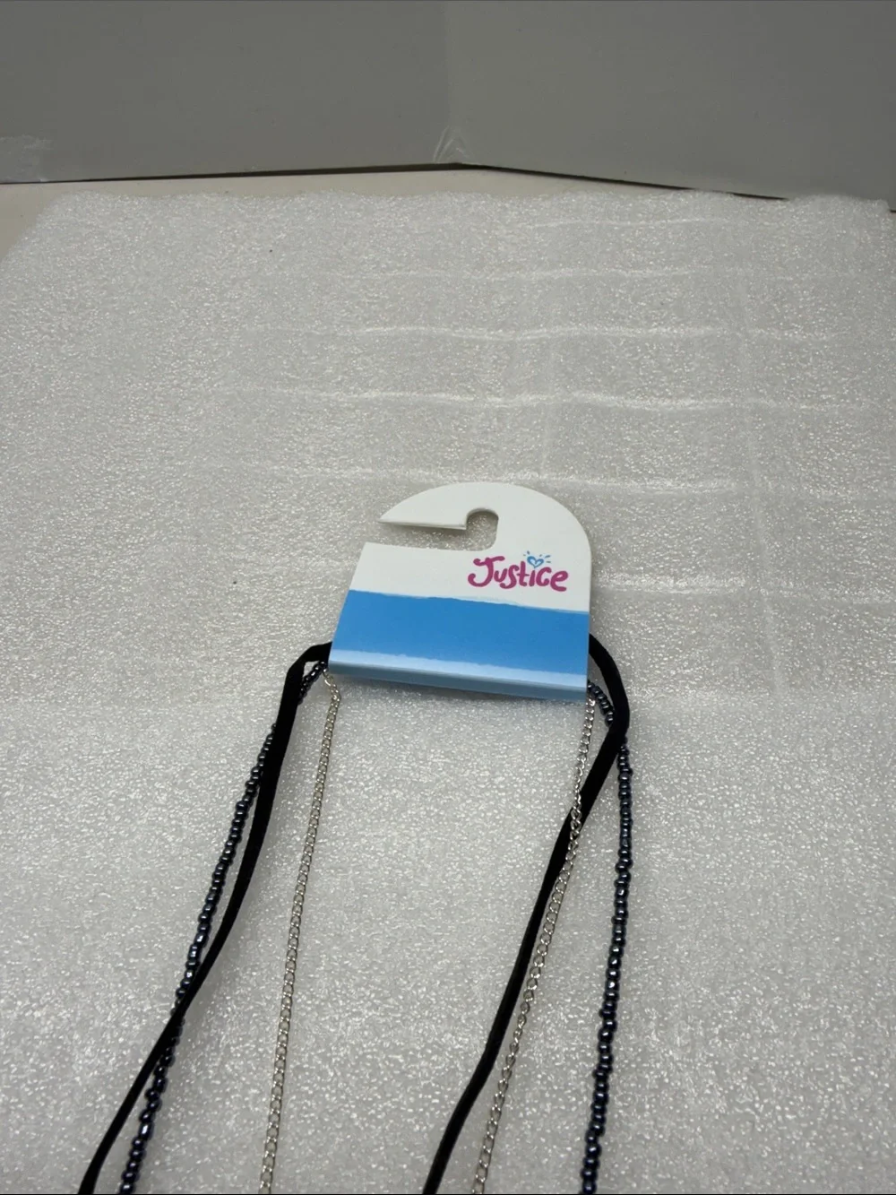 Justice Silver Layered Heart & Key Pendant Necklace with Black Strands